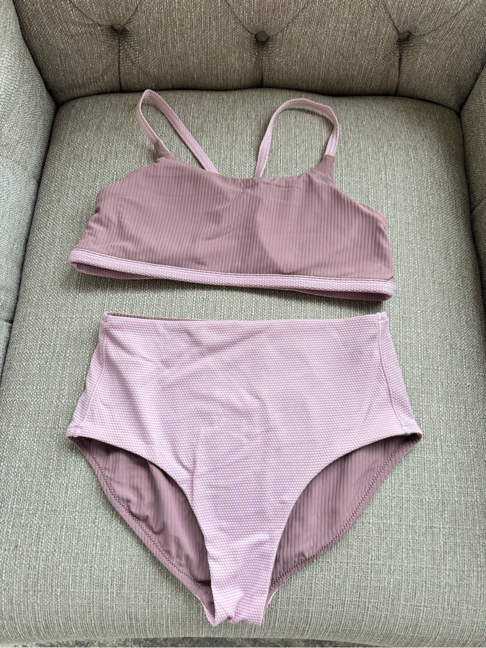 Athleta girl Ribbed Two-Piece High-Waist Bikini Set - Dusty Rose
